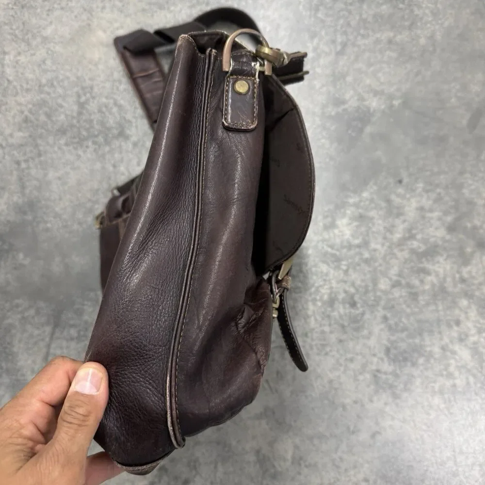 Samsonite Colombian Leather Flap-Over Messenger Bag Laptop Brown Minimalist